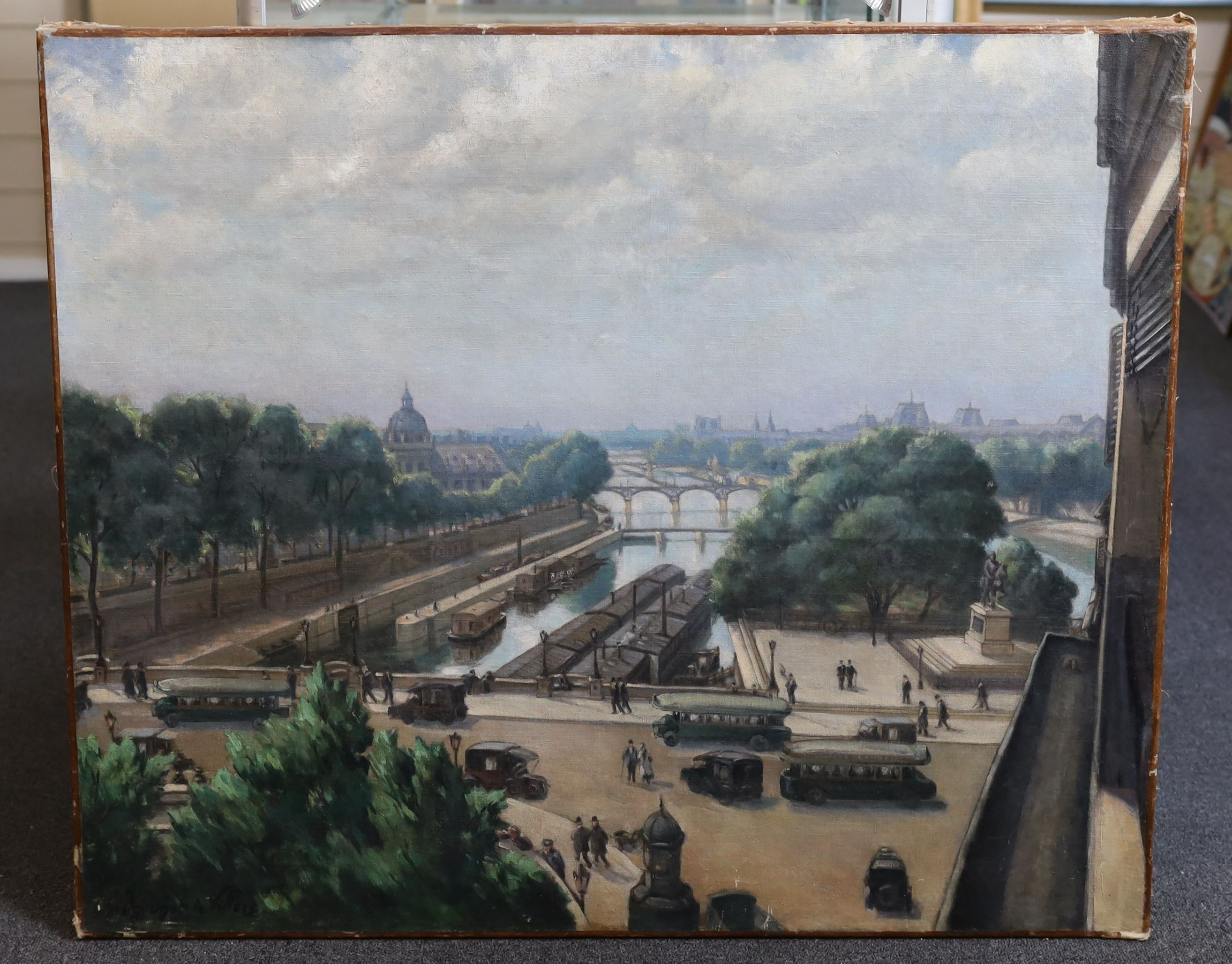 Charles André Igounet de Villers (French, 1881-1944), View of Paris looking along The Seine, oil on canvas, 80 x 95cm, unframed